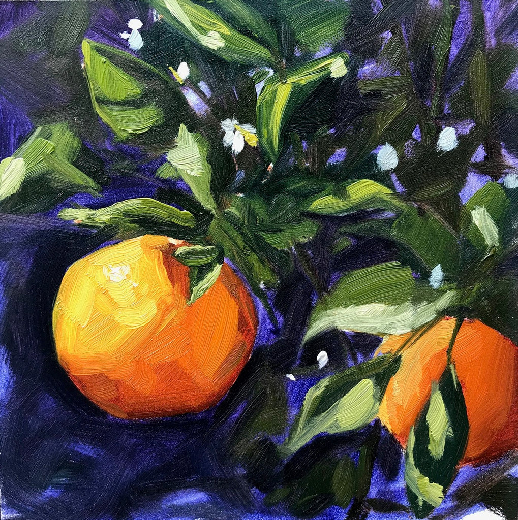 Backyard Tangerines, Plein air oil painting