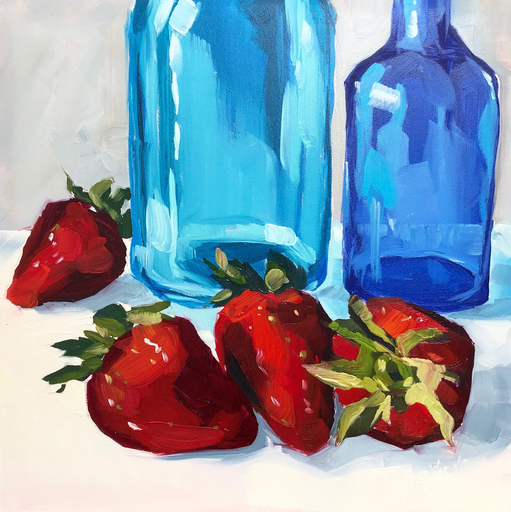 Bottles and Strawberries 8x8